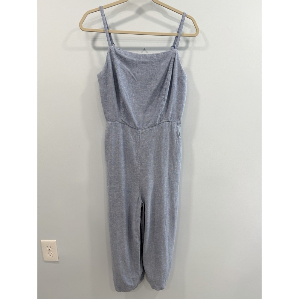 Old Navy Linen Rayon Gray Cropped Jumpsuit Large Sleeveless Ruched Back